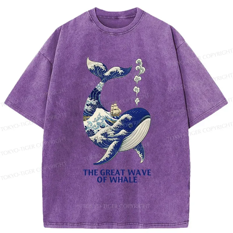 Tokyo-Tiger Ukiyoe Wave Whale Washed T-Shirt
