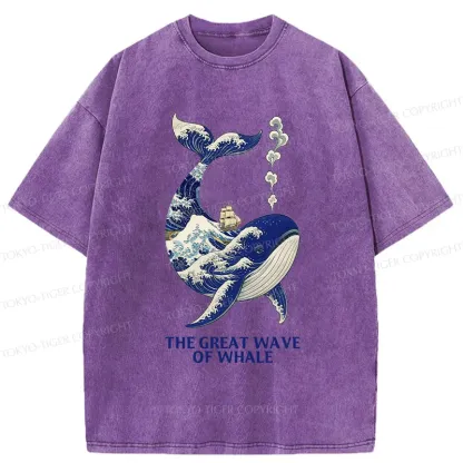 Tokyo-Tiger Ukiyoe Wave Whale Washed T-Shirt