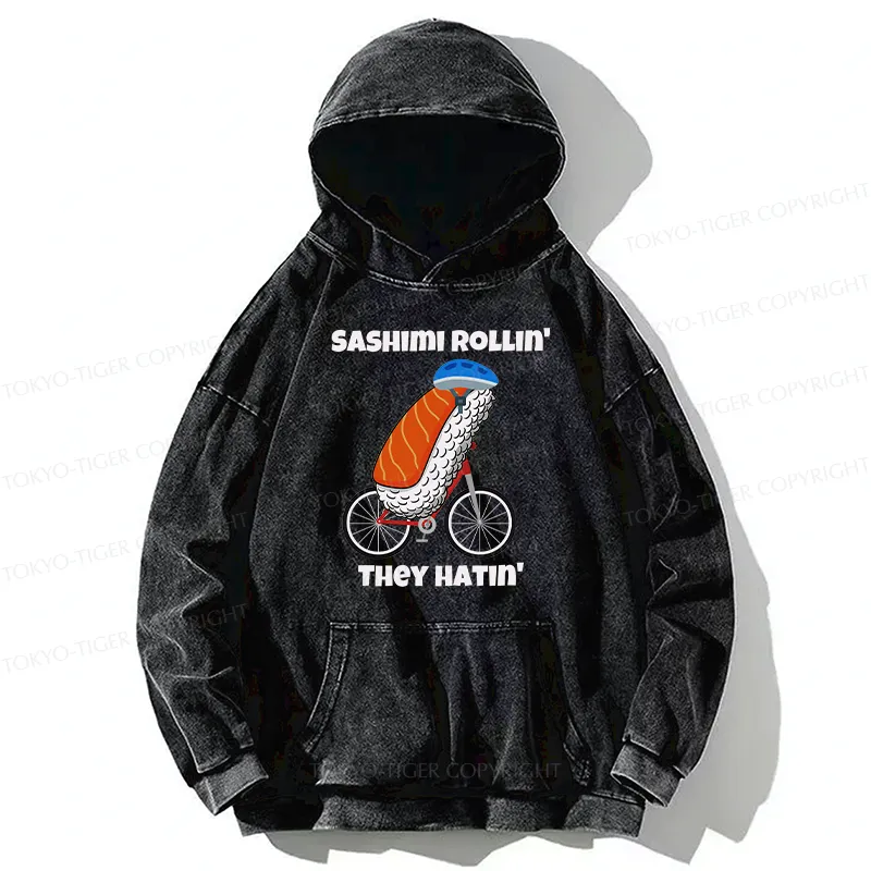 Tokyo-Tiger Sashimi Rollin' They Hatin' Washed Hoodie