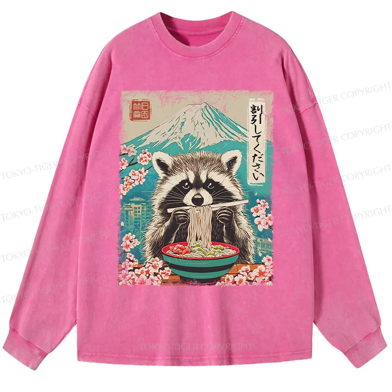 Tokyo-Tiger Please Give Raccoon A Discount Washed Long Sleeve T-Shirt