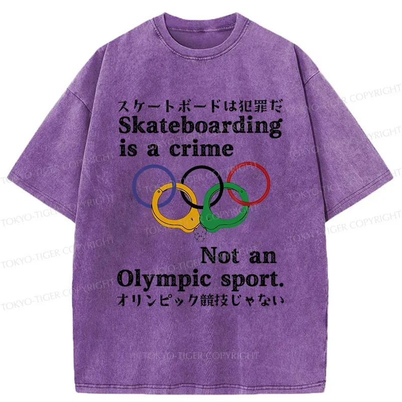 Tokyo-Tiger Funny Skateboard Jokes Washed T-Shirt