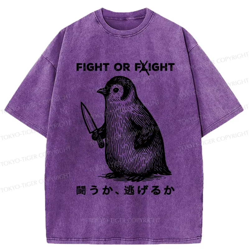 Tokyo-Tiger Funny Fight Or Flight Washed T-Shirt