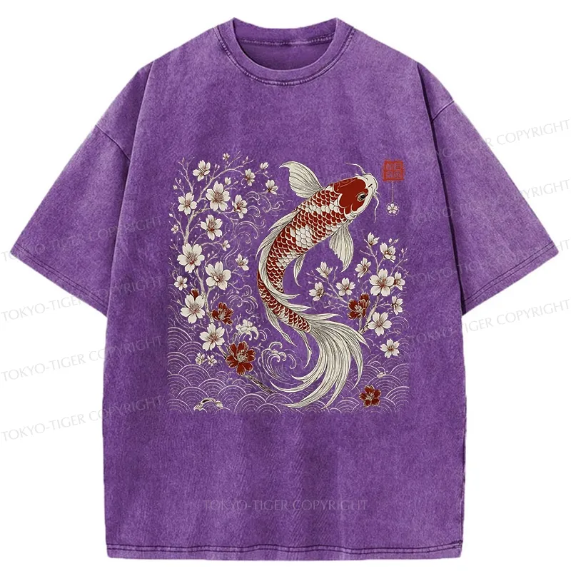 Tokyo-Tiger Vintage Sakura And Koi Washed T-Shirt