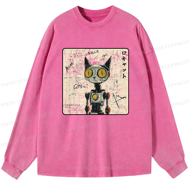 Tokyo-Tiger Robot Cat Washed Long Sleeve T-Shirt