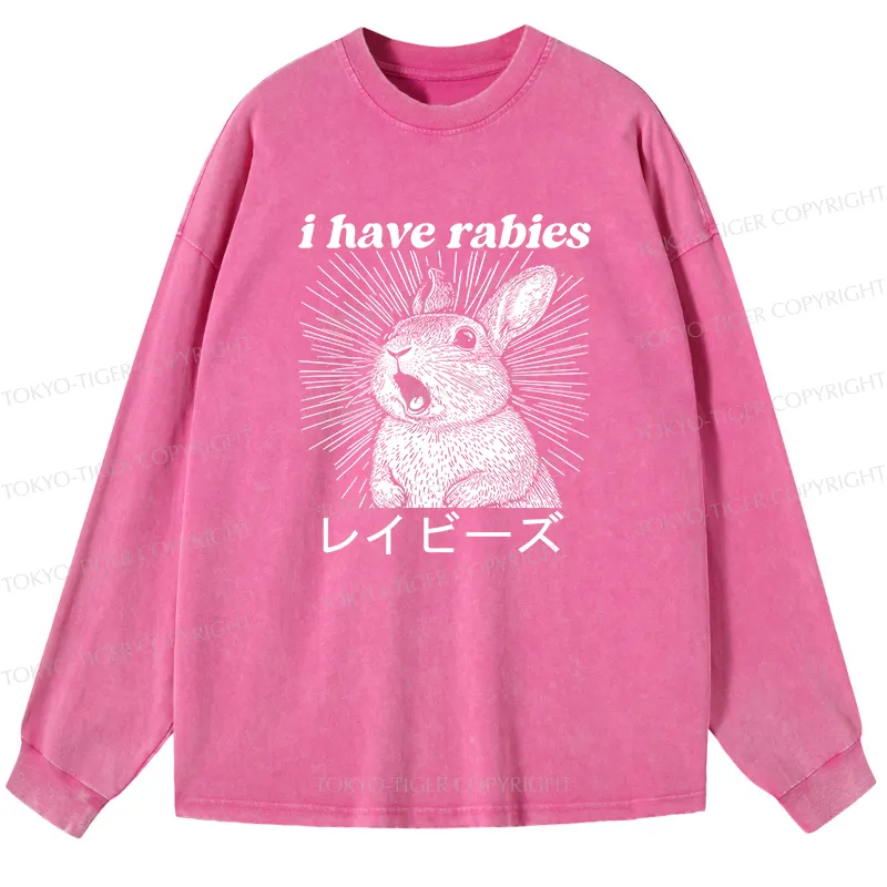 Tokyo-Tiger Funny Rabbit Washed Long Sleeve T-Shirt