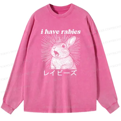 Tokyo-Tiger Funny Rabbit Washed Long Sleeve T-Shirt