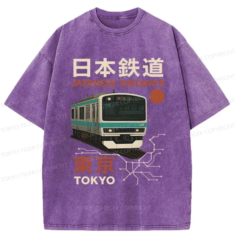 Tokyo-Tiger Japanese Retro Railway Washed T-Shirt