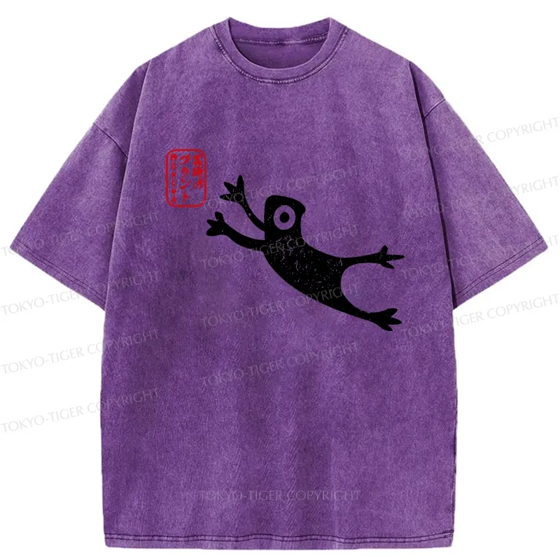 Tokyo-Tiger Funny Grumpy Japanese Frog Washed T-Shirt