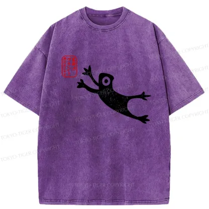 Tokyo-Tiger Funny Grumpy Japanese Frog Washed T-Shirt