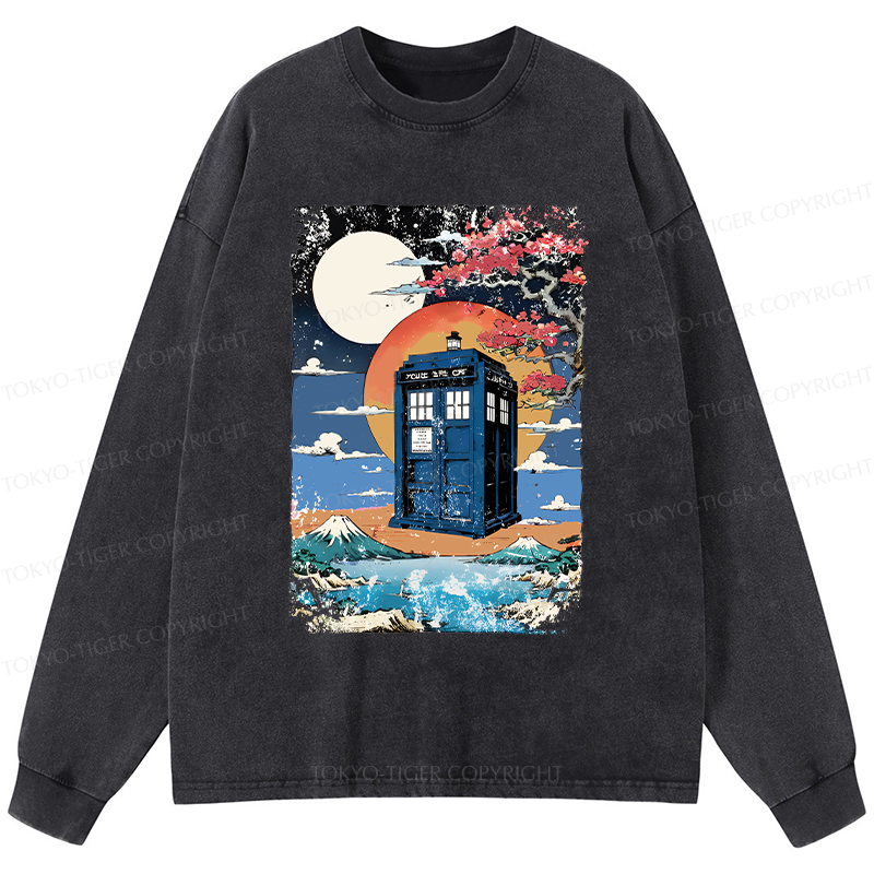 Tokyo-Tiger Tardis Under The Moonlight Washed Long Sleeve T-Shirt