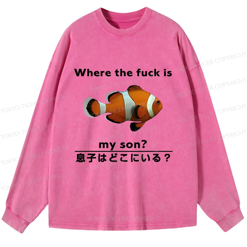Tokyo-Tiger Fish Looking For Son Washed Long Sleeve T-Shirt