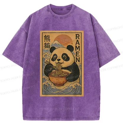 Tokyo-Tiger Retro Panda Eating Ramen Washed T-Shirt