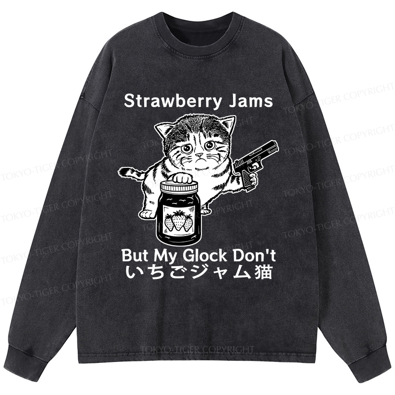 Tokyo-Tiger Strawberry Jam Cat Washed Long Sleeve T-Shirt