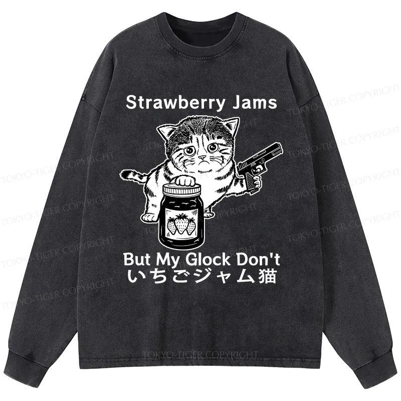 Tokyo-Tiger Strawberry Jam Cat Washed Long Sleeve T-Shirt