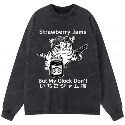 Tokyo-Tiger Strawberry Jam Cat Washed Long Sleeve T-Shirt