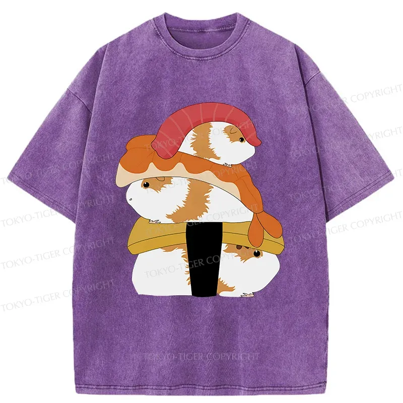 Tokyo-Tiger Hamster Sushi Washed T-Shirt
