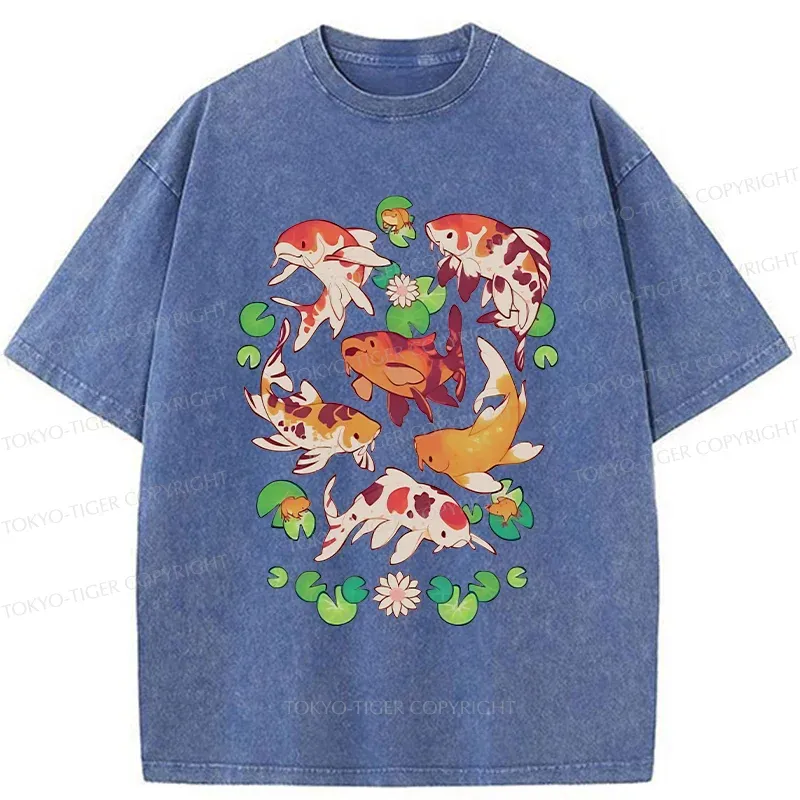Tokyo-Tiger Retro Koi Group Washed T-Shirt