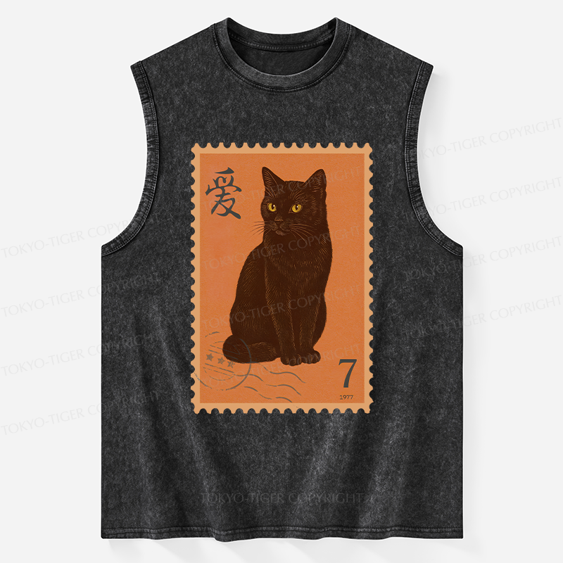 Tokyo-Tiger Cat Stamp Washed Tank