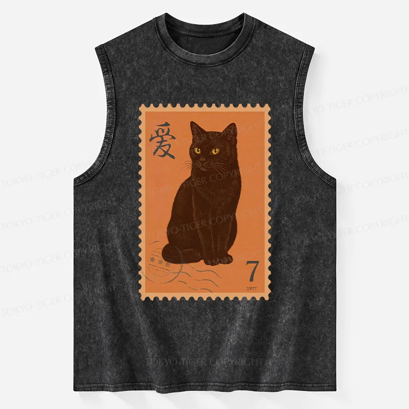 Tokyo-Tiger Cat Stamp Washed Tank