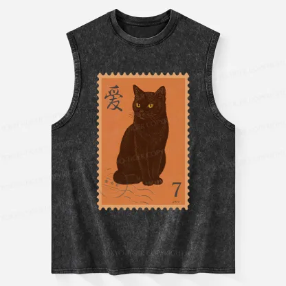 Tokyo-Tiger Cat Stamp Washed Tank