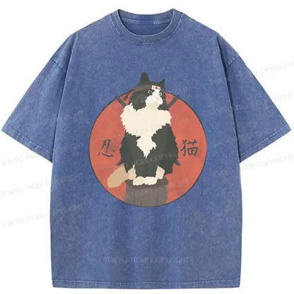 Tokyo-Tiger Cute Ninja Cat Washed T-Shirt