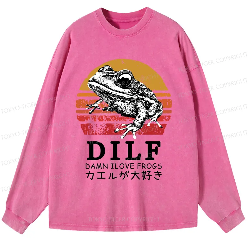 Tokyo-Tiger Funny Frog Lover Washed Long Sleeve T-Shirt