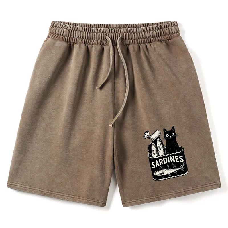 Tokyo-Tiger Cat And Canned Fish Washed Shorts Sale