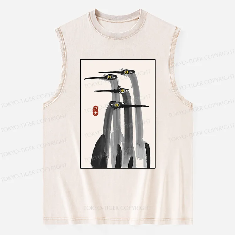 Tokyo-Tiger Japanese Crane Poster Washed Tank Sale
