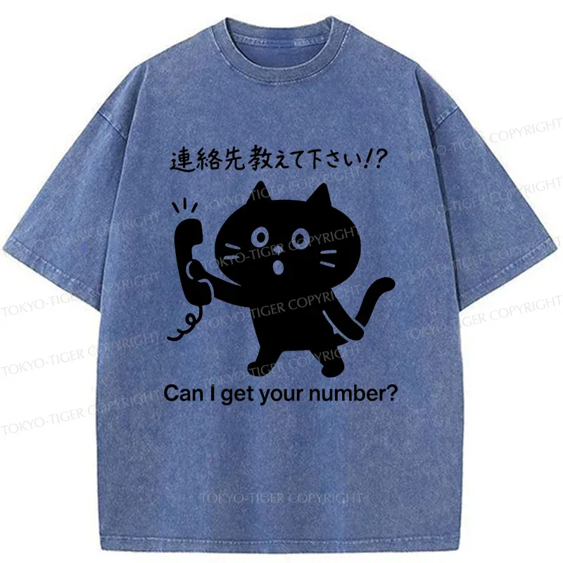 Tokyo-Tiger Cat Asking For Phone Number Washed T-Shirt
