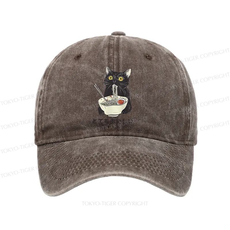 Tokyo-Tiger Cats Eat Ramen Noodles Washed Cap
