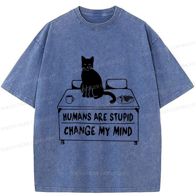 Tokyo-Tiger Funny Cat Theory Washed T-Shirt