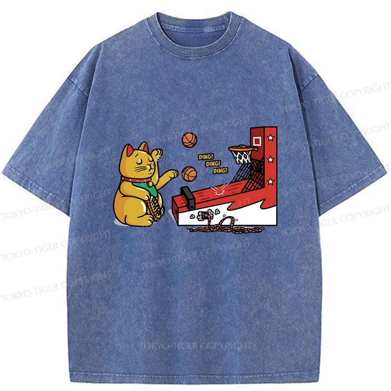 Tokyo-Tiger Lucky Cat Shooting Washed T-Shirt