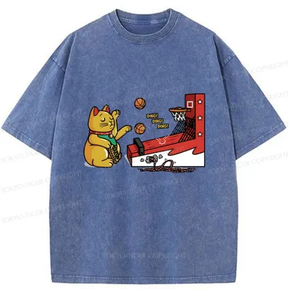 Tokyo-Tiger Lucky Cat Shooting Washed T-Shirt