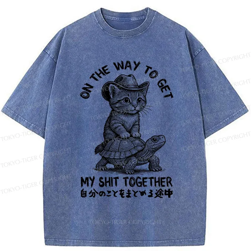 Tokyo-Tiger Cat And The Turtle Walking Together Washed T-Shirt