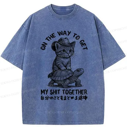Tokyo-Tiger Cat And The Turtle Walking Together Washed T-Shirt