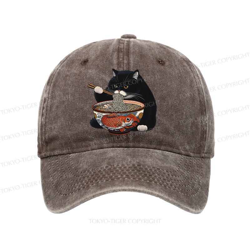 Tokyo-Tiger Fat Cat Eating Ramen Washed Cap