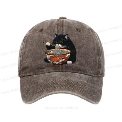 Tokyo-Tiger Fat Cat Eating Ramen Washed Cap