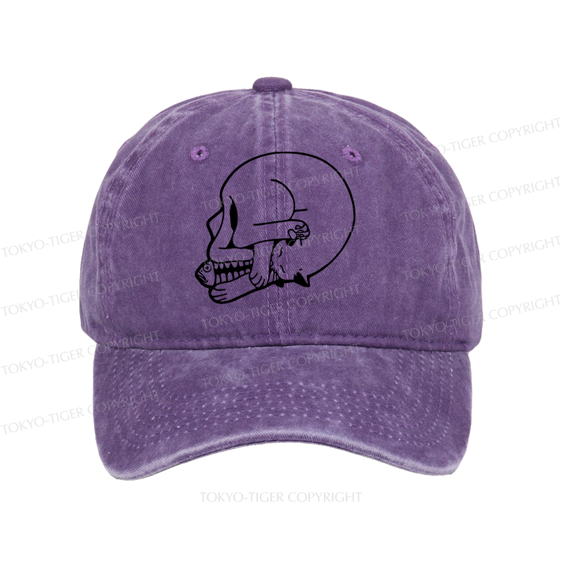 Tokyo-Tiger Funny Cat Eating Fish Washed Cap