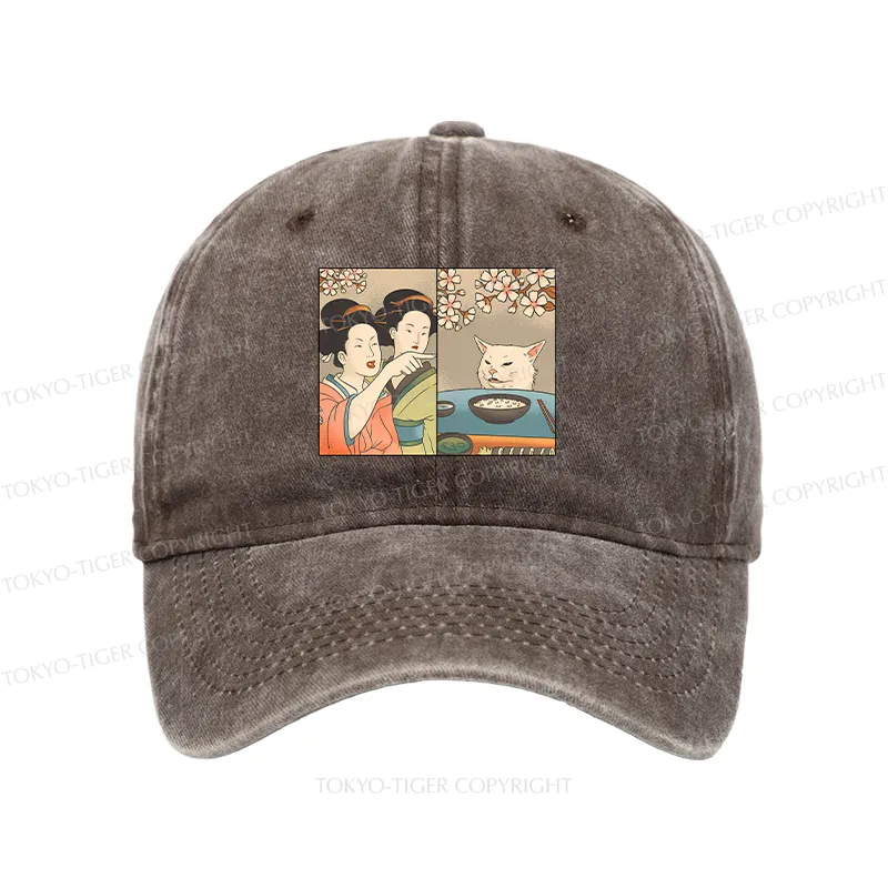 Tokyo-Tiger Japanese Woman Shouting at a Cat Washed Cap