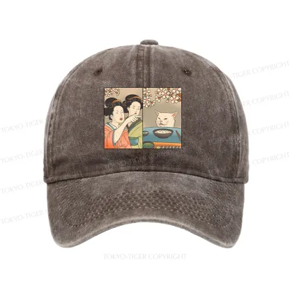 Tokyo-Tiger Japanese Woman Shouting at a Cat Washed Cap