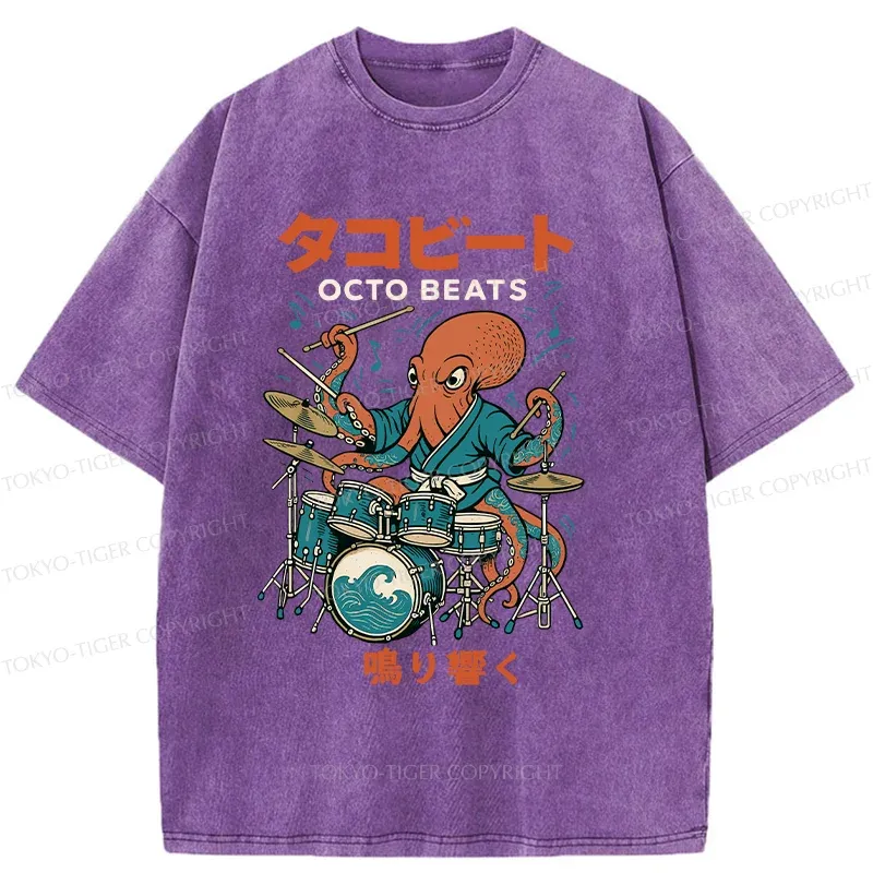 Tokyo-Tiger Octopus Drummer Washed T-Shirt