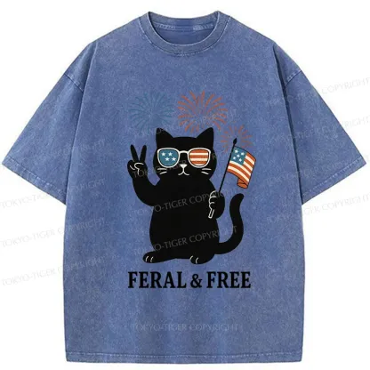 Tokyo-Tiger Cat Of FERAL & FREE Washed T-Shirt