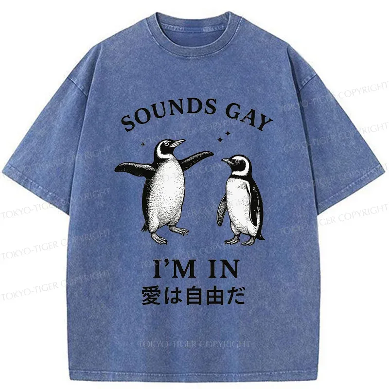 Tokyo-Tiger Loving And Free Penguins Washed T-Shirt