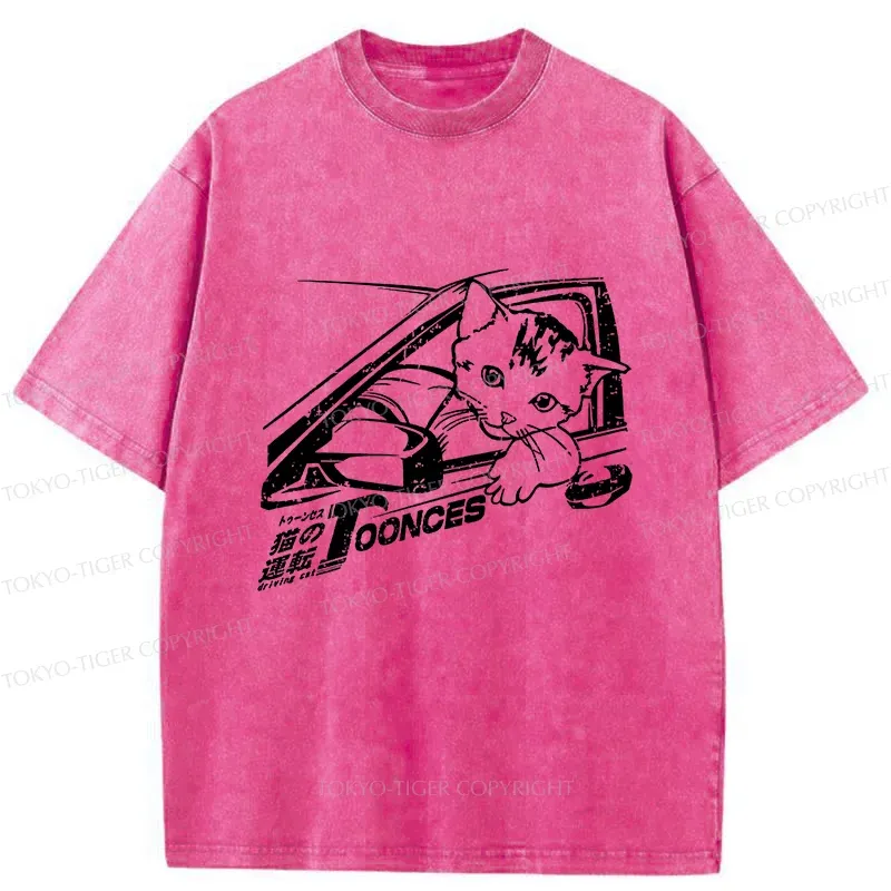Tokyo-Tiger Kitten Is Driving Washed T-Shirt