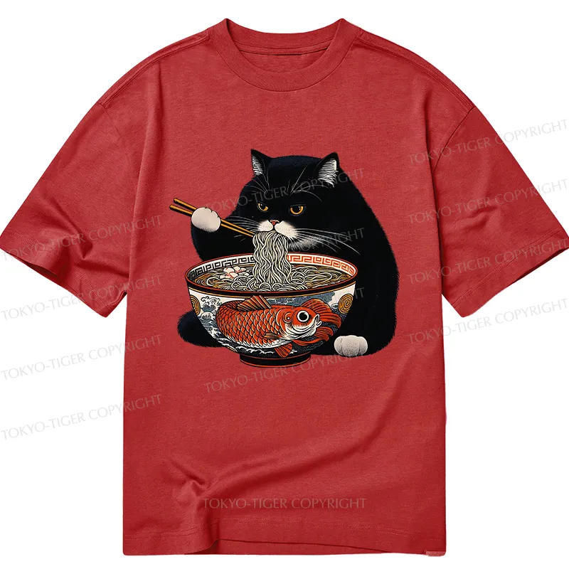 Tokyo-Tiger Fat Cat Eating Ramen Classic T-Shirt