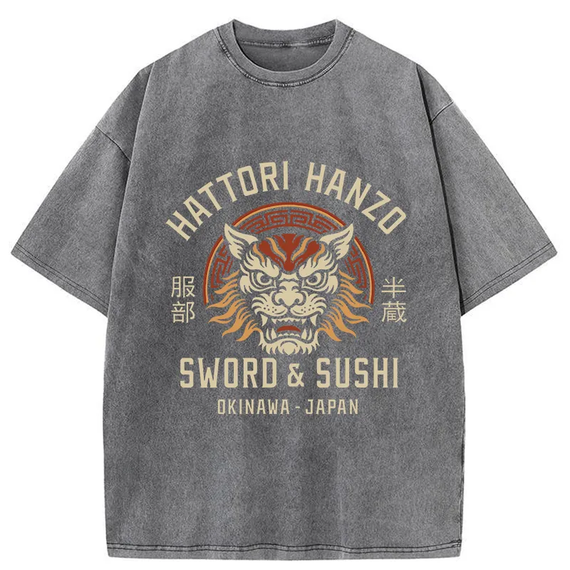 Tokyo-Tiger Hattori Lion Japanese Samurai Washed T-Shirt