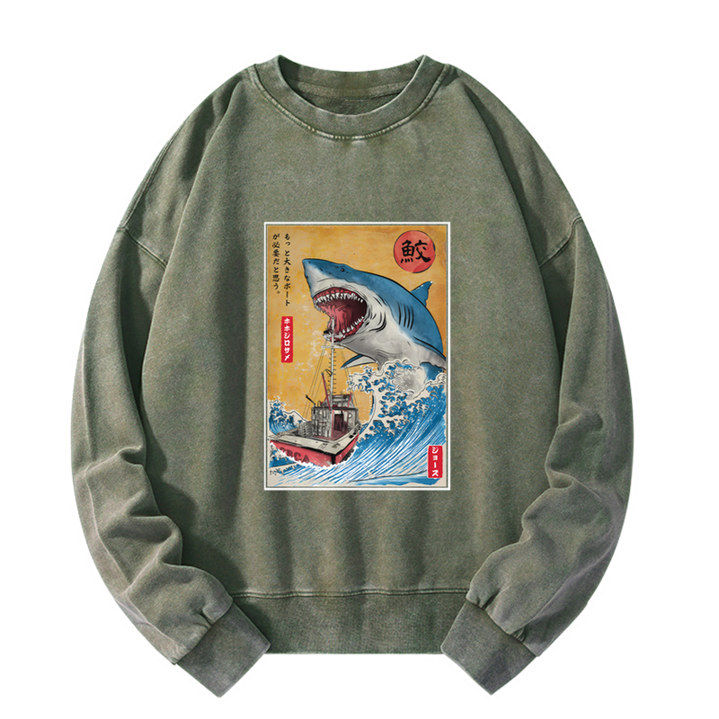 Tokyo-Tiger Ukiyoe Shark Japan Washed Sweatshirt