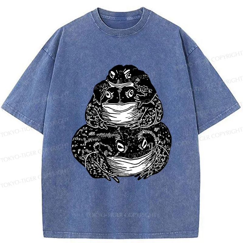 Tokyo-Tiger Stacked Together Frogs Washed T-Shirt