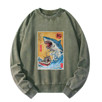 Tokyo-Tiger Ukiyoe Shark Japan Washed Sweatshirt