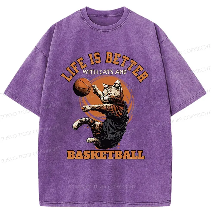 Tokyo-Tiger Kitten Is Playing Basketball Washed T-Shirt